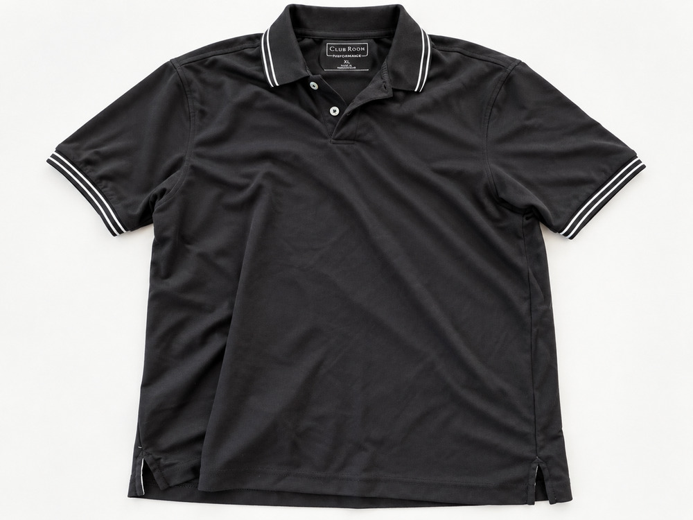 Club Room Polo Shirt Mens XL Black White Trim Performance Short Sleeve Casual